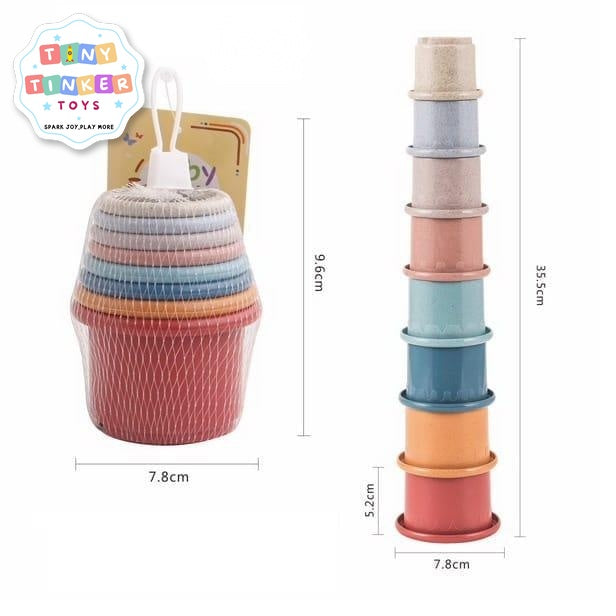 Baby Stacking Cups 8 Pcs Pastel Nesting Tower - Tiny Tinker Toys