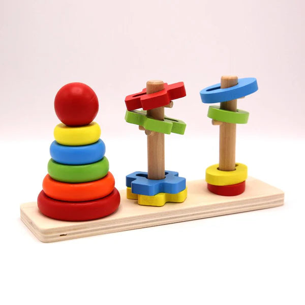 Rainbow Column Tower Wooden Stacking Rings - Tiny Tinker Toys