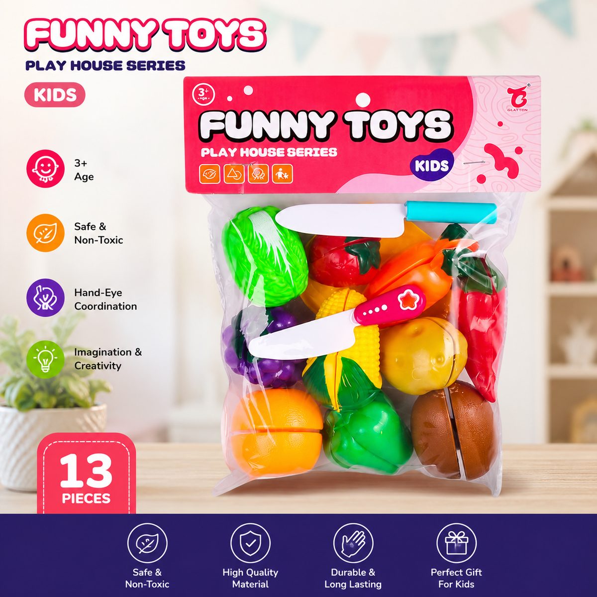Fruit Cutting Set 13 Pieces - Pretend Play Toy - Tiny Tinker Toys