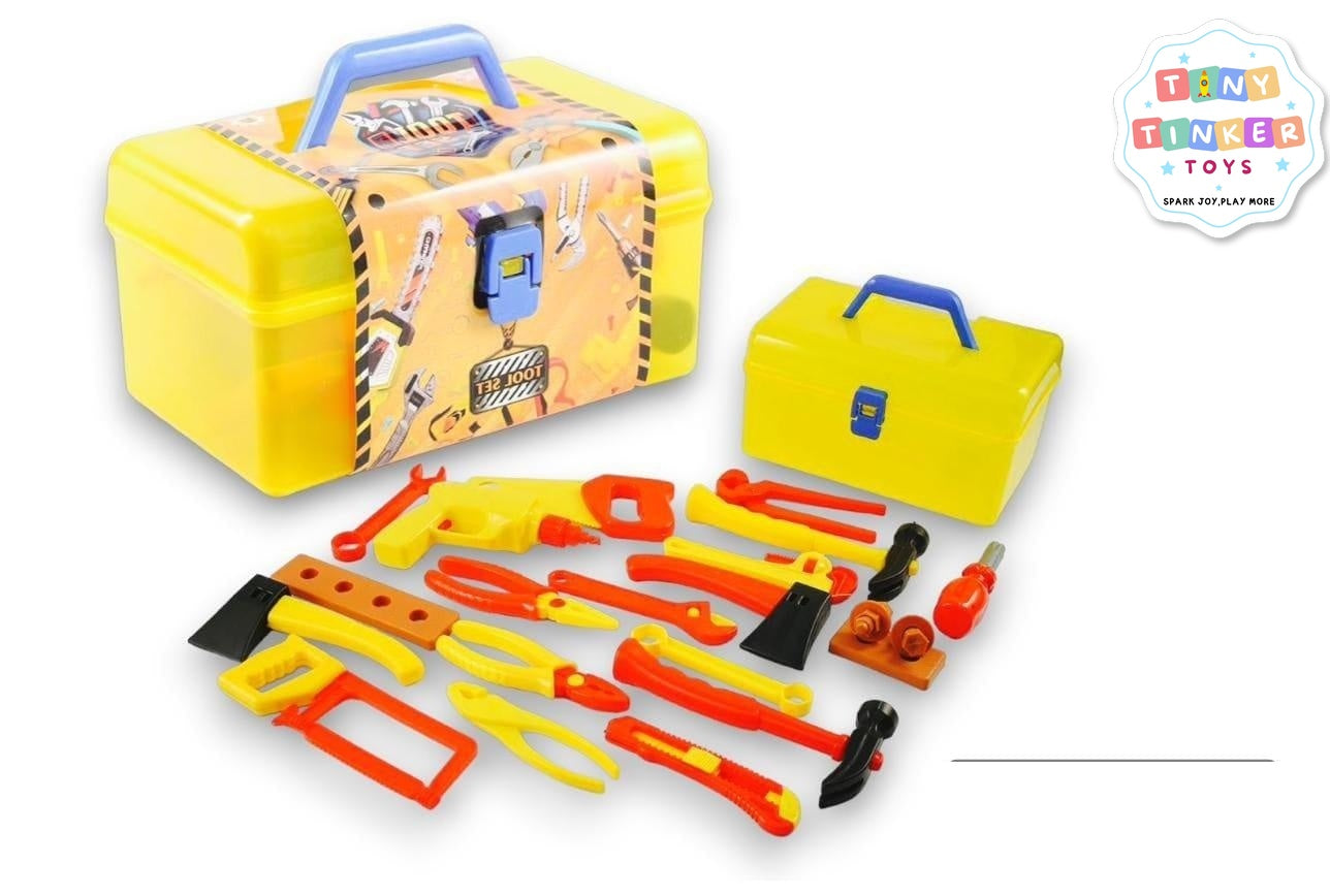 Kids Tool Set Toolbox with Pretend Tools - Tiny Tinker Toys