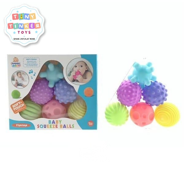 Baby Squeeze Balls 6 Pcs Textured Sensory Set - Tiny Tinker Toys
