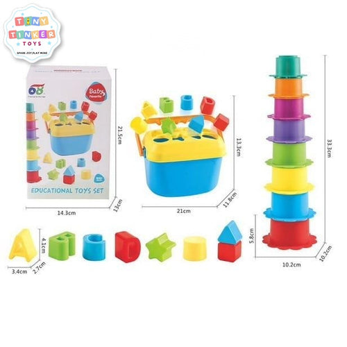 Educational Toys Set Shape Sorting Basket with Blocks - Tiny Tinker Toys
