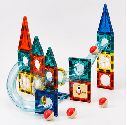 Colorful Magnetic Pipeline Building Blocks 42 Pcs – Magnetic Tiles with Marble Run