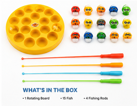 Fishing Game for Kids – Rotating Magnetic Fish Catching Board Game 15 Fish