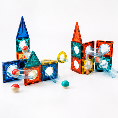 Colorful Magnetic Pipeline Building Blocks 42 Pcs – Magnetic Tiles with Marble Run