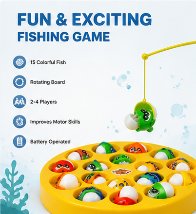 Fishing Game for Kids – Rotating Magnetic Fish Catching Board Game 15 Fish