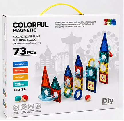 Colorful Magnetic Pipeline Building Blocks 42 Pcs – Magnetic Tiles with Marble Run