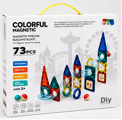 Colorful Magnetic Pipeline Building Blocks 42 Pcs – Magnetic Tiles with Marble Run