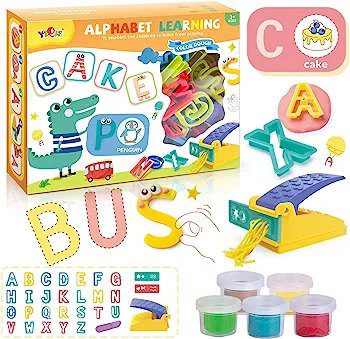 Alphabet Learning Dough Set – ABC Play Dough Kit with Letter Molds & Press