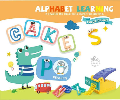 Alphabet Learning Dough Set – ABC Play Dough Kit with Letter Molds & Press