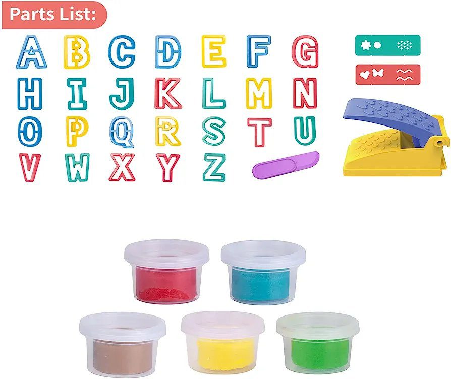 Alphabet Learning Dough Set – ABC Play Dough Kit with Letter Molds & Press