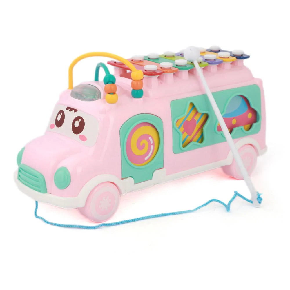 Musical Activity Bus – 5-in-1 Baby Toy with Xylophone, Shape Sorter & Pull String
