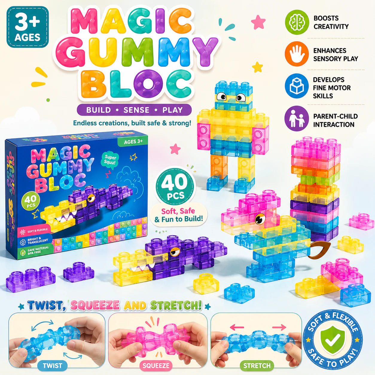 Magic Gummy Blocks 40 Pieces – Building Toy