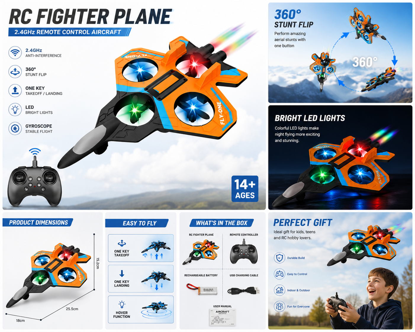 RC Fighter Plane Drone S2 – Remote Control Quadcopter Jet with LED Lights