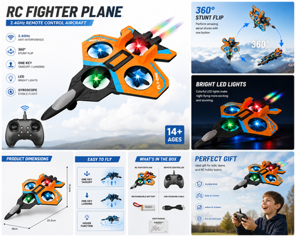 RC Fighter Plane Drone S2 – Remote Control Quadcopter Jet with LED Lights