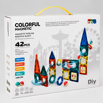 Colorful Magnetic Pipeline Building Blocks 42 Pcs – Magnetic Tiles with Marble Run