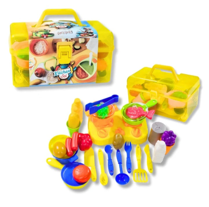 Kids Kitchen Set Box – Pretend Cooking Play Set with Carry Case