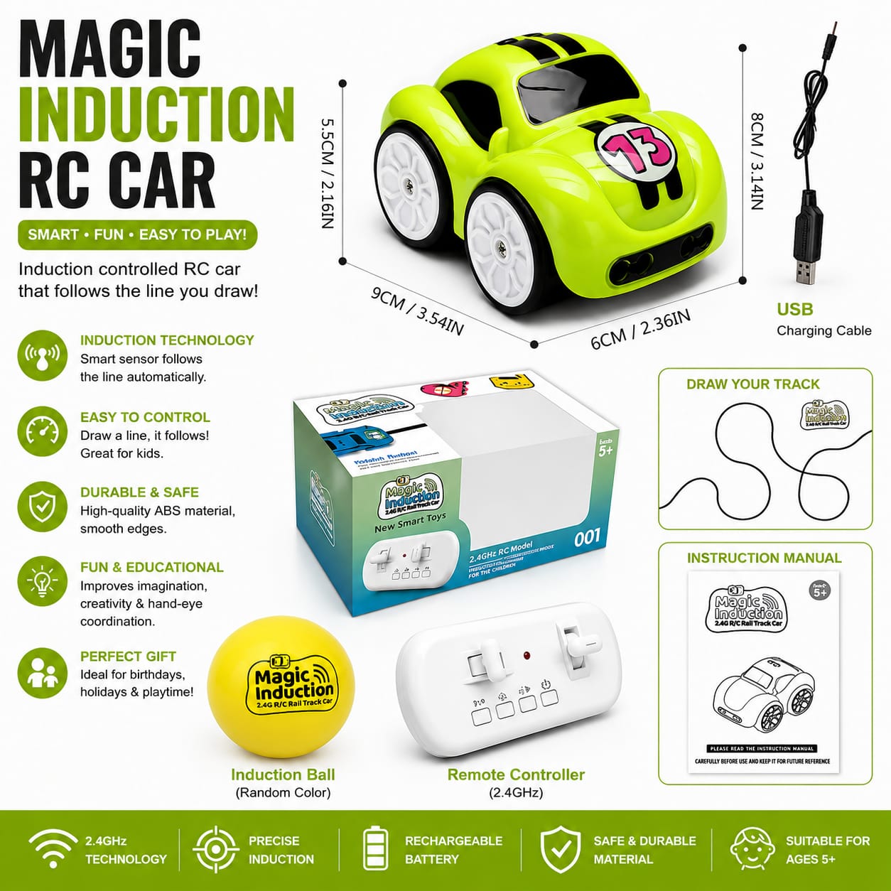 Magic Induction RC Car with Remote Control - Tiny Tinker Toys