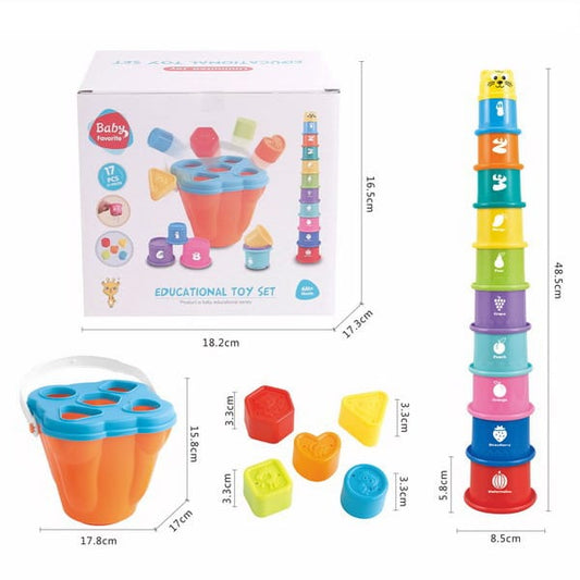 Educational Toy Set 17 Pcs - Shape Sorter & Cups - Tiny Tinker Toys