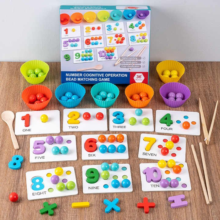 Number Cognitive Bead Matching Game - Wooden Counting Toy - Tiny Tinker Toys