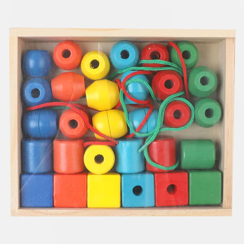 Shape Building Blocks with Rope - Wooden Threading Toy - Tiny Tinker Toys