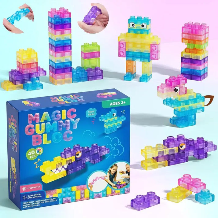 Magic Gummy Blocks 40 Pieces - Flexible Building Toy - Tiny Tinker Toys