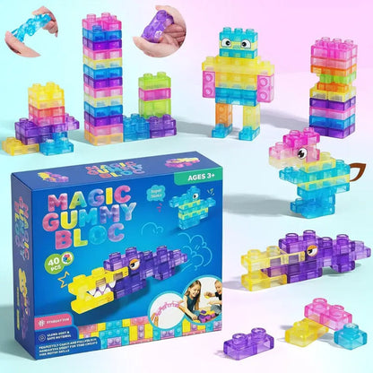 Magic Gummy Blocks 40 Pieces - Flexible Building Toy - Tiny Tinker Toys