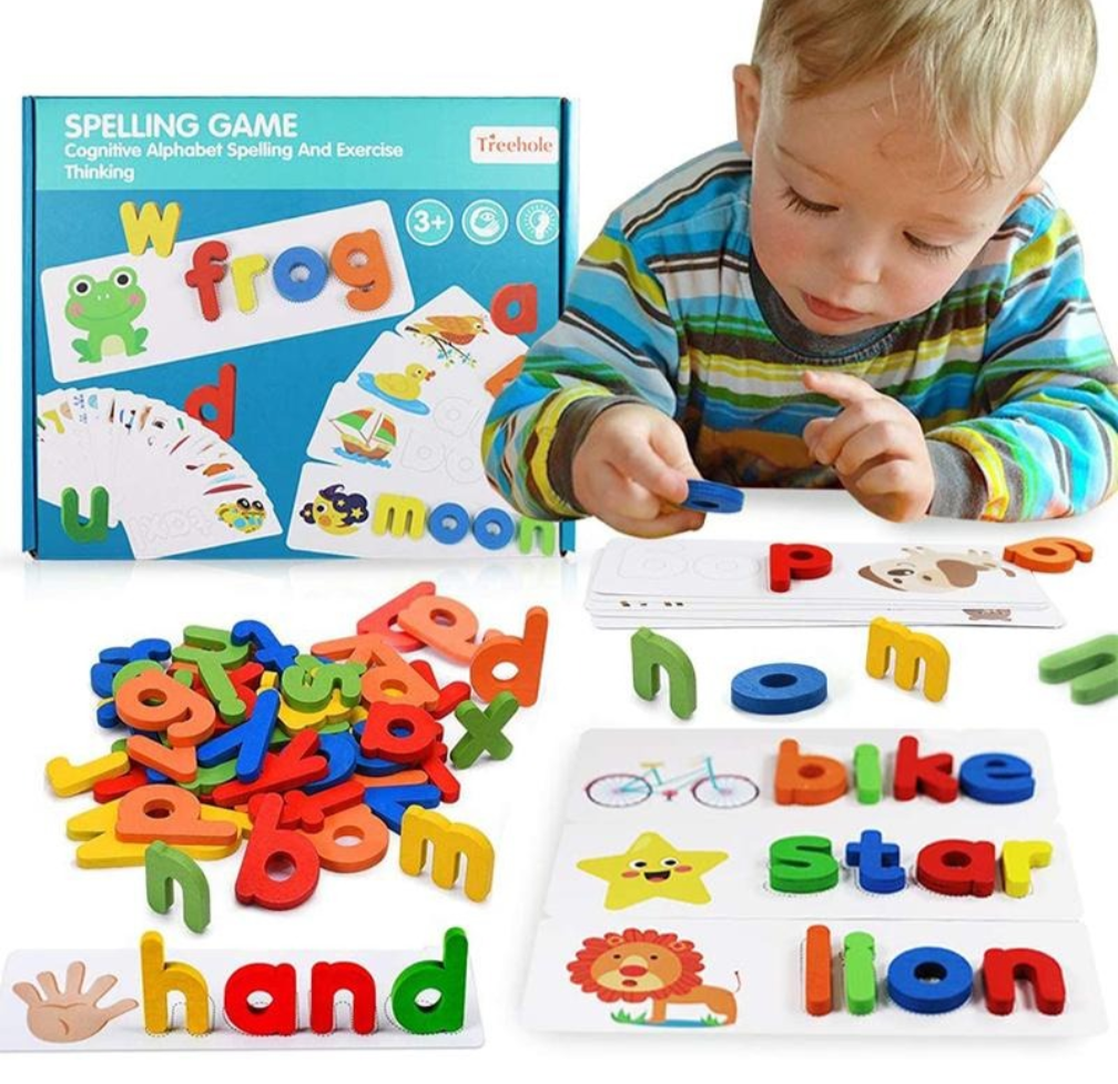 Alphabet letter tiles spelling toy