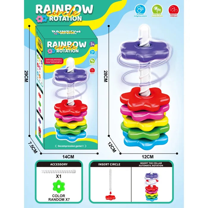 Rainbow circle rotation spinning stacking tower toy