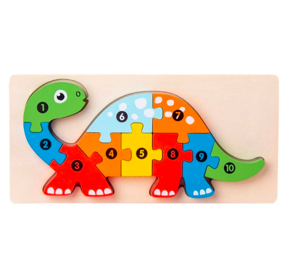 Wooden animal puzzle pieces numbered 1 to 10