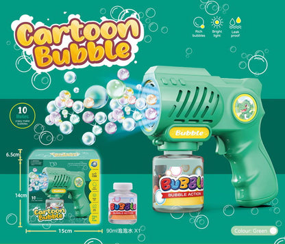 Green cartoon bubble gun toy with LED light