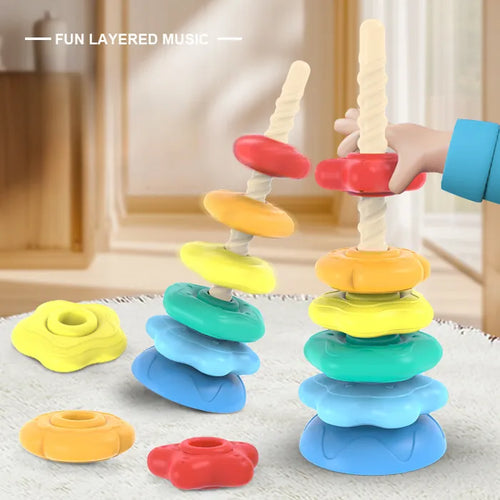 Rainbow spinning tower toy for toddlers