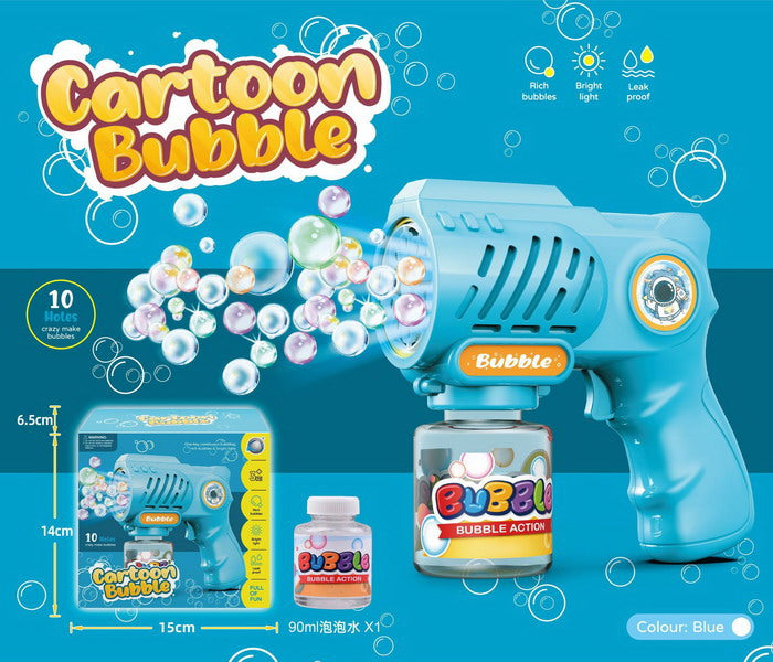 Blue cartoon bubble gun toy with LED light