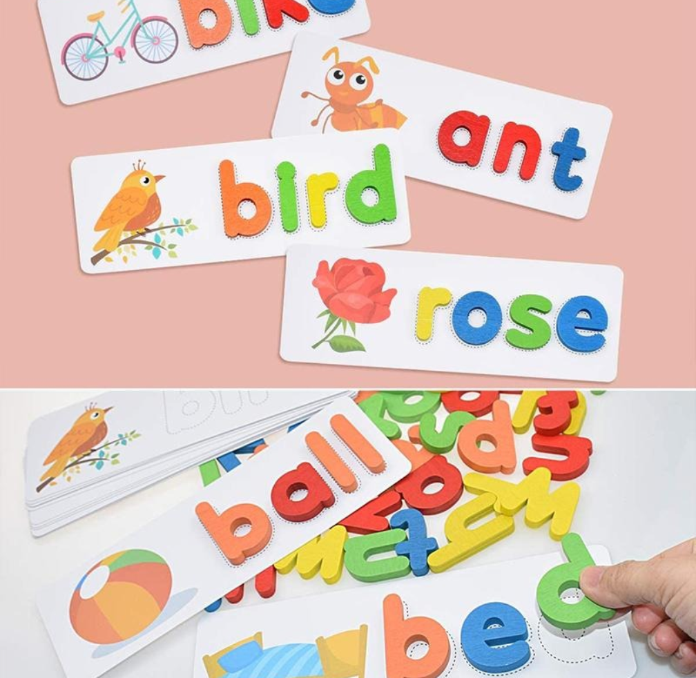 Wooden alphabet spelling learning toy