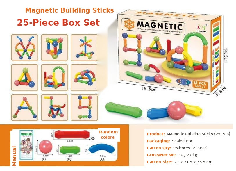 Magnetic Building Sticks 25 Pcs Set – STEM Educational Magnet Blocks Toy for Kids