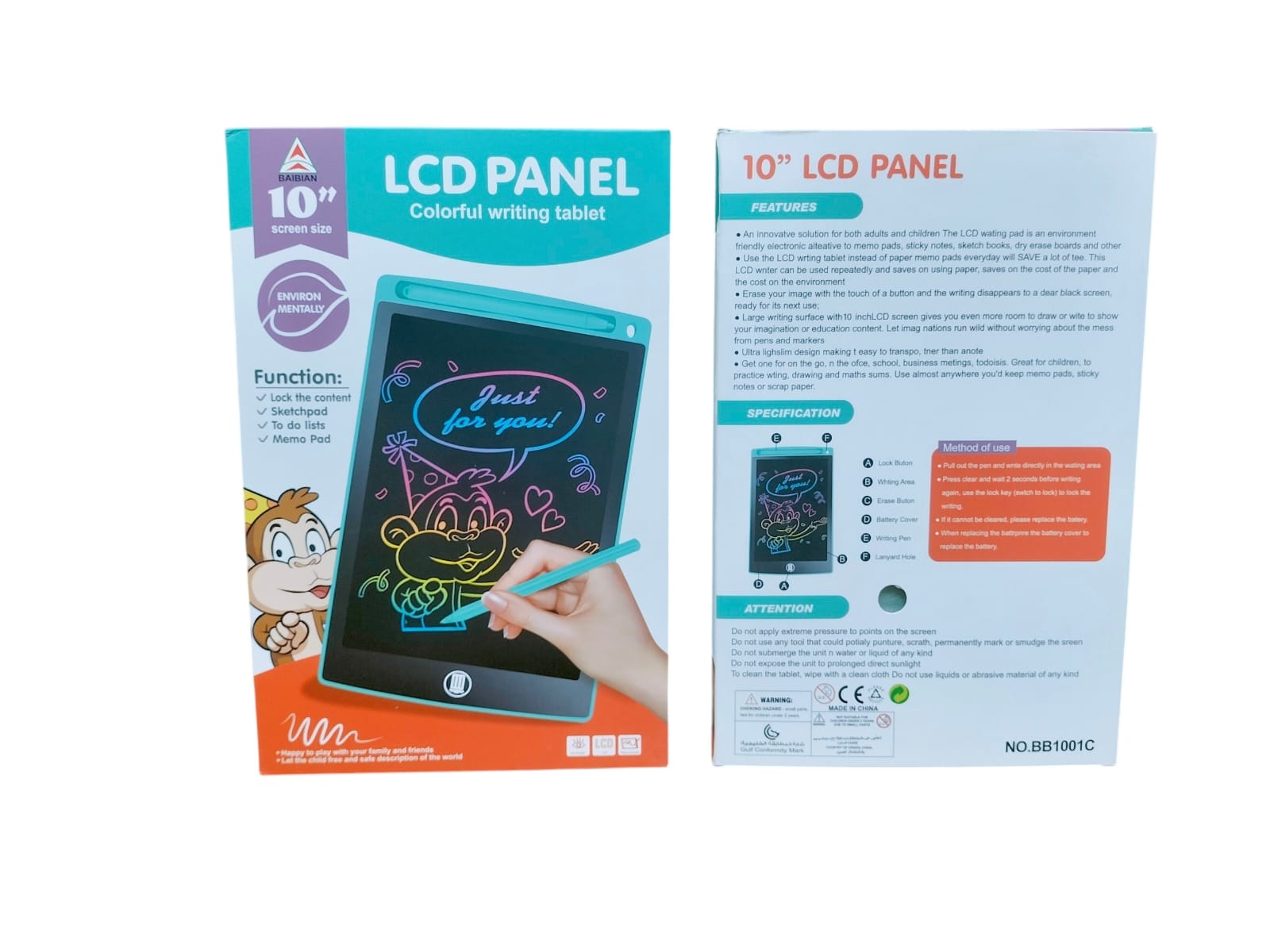 LCD Writing Tablet - Box Back Specifications